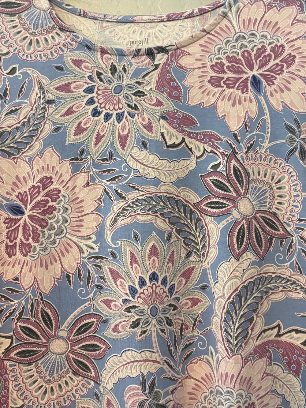 Pure jill long sleeve shirttail tee pima cotton blue pink paisley medium - Picture 4 of 16